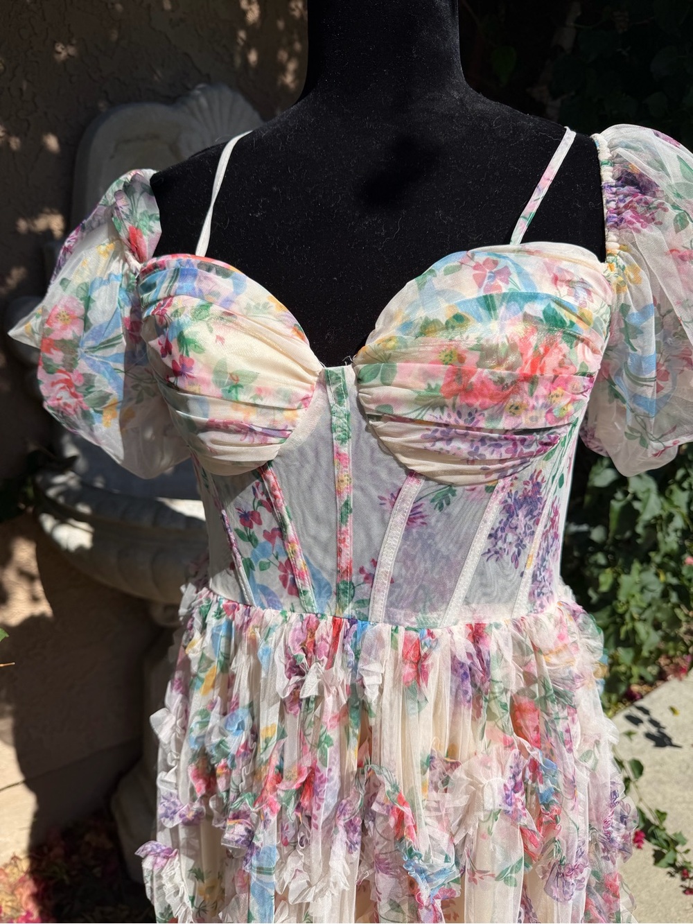 PromGirl Cream Maxi Dress with Pastel Floral Print